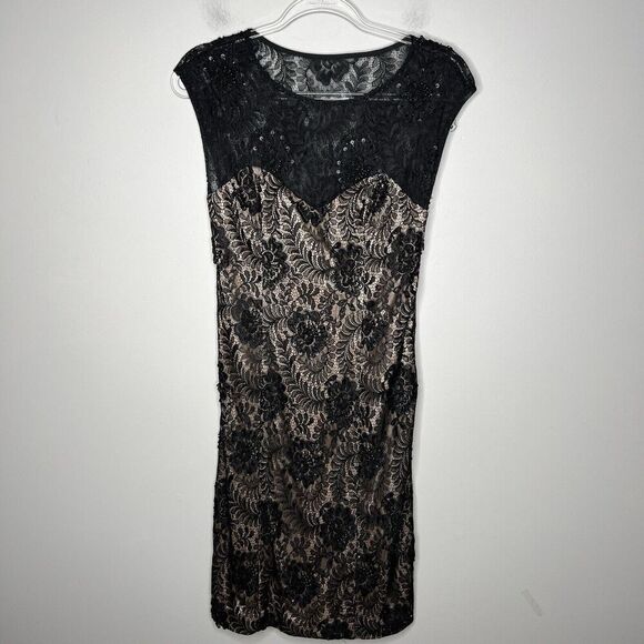Sue Wong Dress Womens Size 2 Beaded Lace Mesh Overlay Black Whimsigoth - Picture 7 of 16